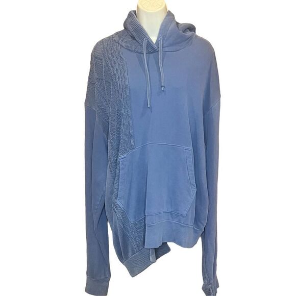 JOHN ELLIOTT Cable Knit 100% Cotton Reconstructed Hoodie in Washed Blue NWT Size - Picture 8 of 13